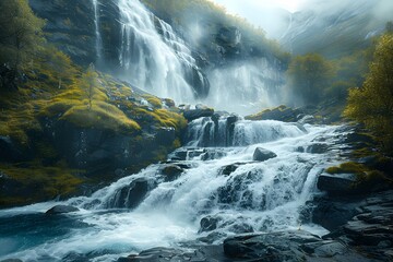 A waterfall flowing down a mountainside