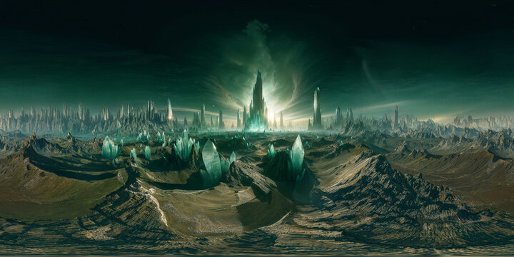 landscape with mountains and diamond crystals VR 360 Spherical Panorama