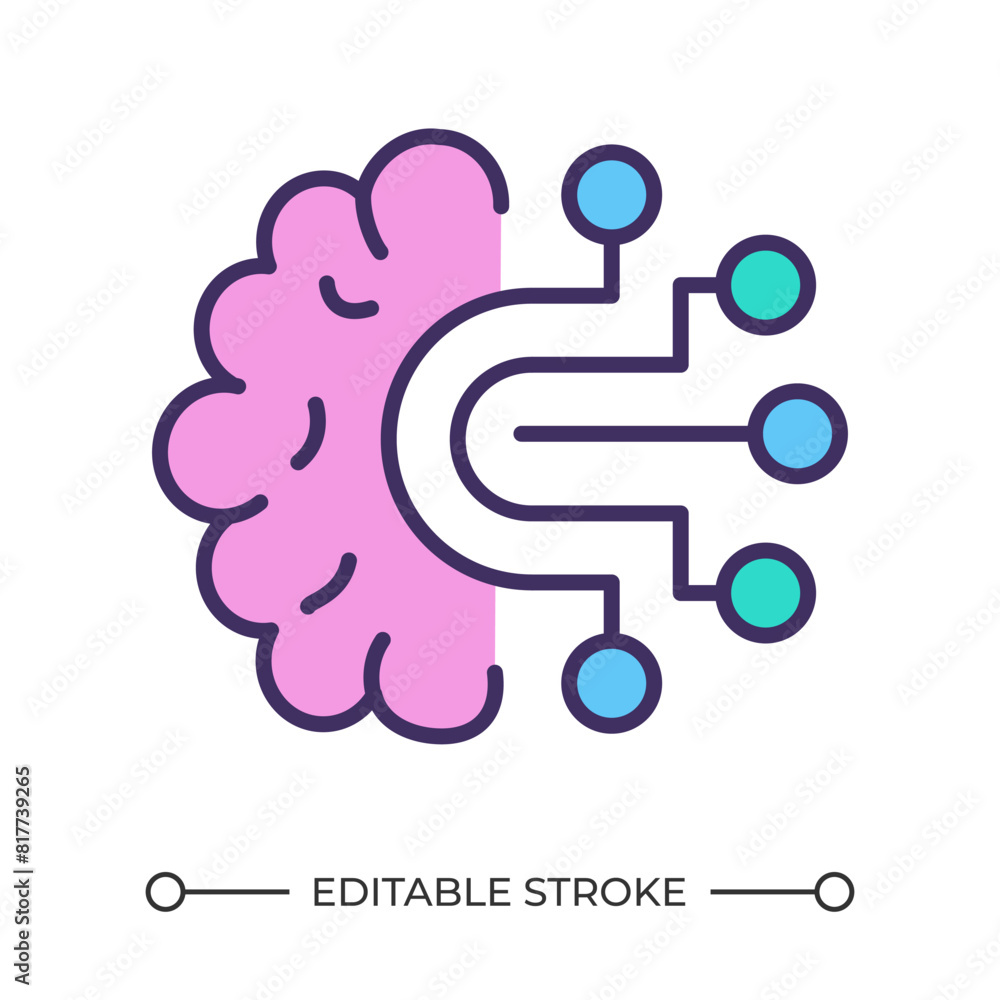 Poster cognitive computing rgb color icon. human brain and electronic circuitry. artificial intelligence. m