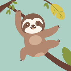 Cute vector illustration of a Sloth for youngsters' imaginative stories