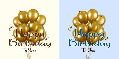 vector illustration happy birthday celebration two backgrounds design element with flying glittering golden balloons.