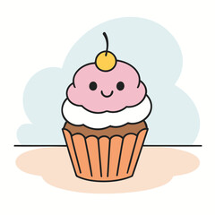 Cute vector illustration of a Cupcake for youngsters' picture books
