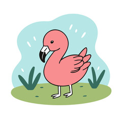 Cute vector illustration of a FlamingoCloseup for kids books