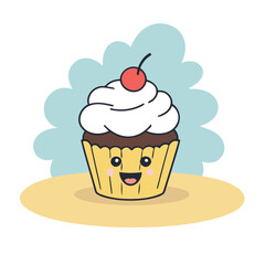 Cute vector illustration of a Cupcake for children's bedtime stories
