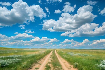 Obraz premium A dirt road going through a field