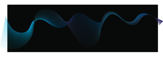 Abstract light lines wavy floppy dynamically in blue-green colors isolated on a black background for the concept of digital, AI technology, science, music, communication, 4G, 5G, Vector