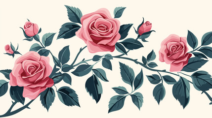 Silhouette of beautiful roses with leafs Vector  style