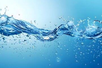 Blue water wave with bubbles