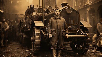 Vintage Firefighter Standing Front Retro