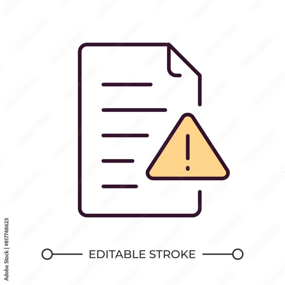 Poster file error rgb color icon. document and exclamation icon. data corruption. digital issue. alert symb