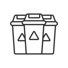 Waste sorting vector, in line design. Waste, sorting, recycling, bins, eco, environment, sustainability on white background vector. Waste sorting vector editable stroke icon.