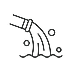 Waste water discharge pipe, in line design. Wastewater, discharge, pipe, pollution, sewage, drainage, environmental on white background vector. Waste water discharge pipe editable stroke icon.
