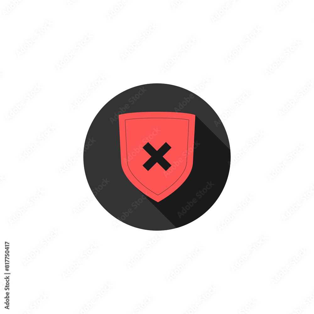 Poster shield and cross x mark icon isolated on transparent background