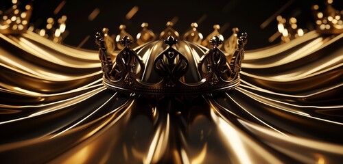 Abstract background  featuring regal and majestic motifs such as crowns rendered in metallic gold 3D lines against a black backdrop
