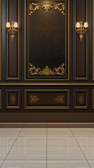 Classic wall panel with gold accents and lamps