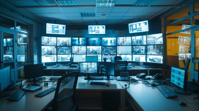 High-Tech CCTV Control Room Monitoring Footage