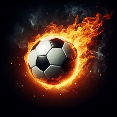 Fototapeta premium Soccer Ball Flying on Fire, Isolated on Black Background