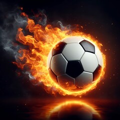 Fototapeta premium Soccer Ball Flying on Fire, Isolated on Black Background