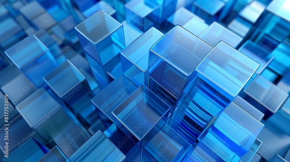 Poster abstract background with a structured and orderly arrangement of blue geometric shapes