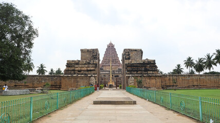 The Beautiful Front View of Shri Brihadeshwar Temple, Chola Dynasty Architecture, Thanjavur, Tamil Nadu, India.