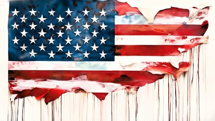 American usa flag drawn white background paint smudges dripping paint