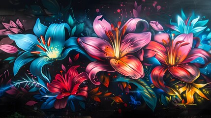 Vibrant Street Art of Floral Mural on Urban Wall