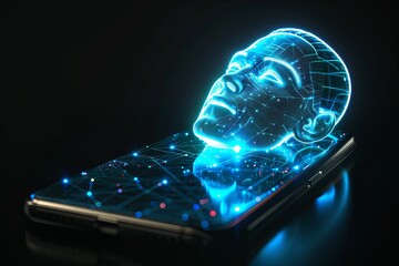 smartphone of the future, holographic human face on a modern smartphone, cellphone, mobile