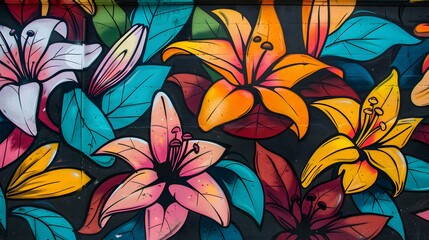 Vibrant Street Art of Floral Mural on Urban Wall