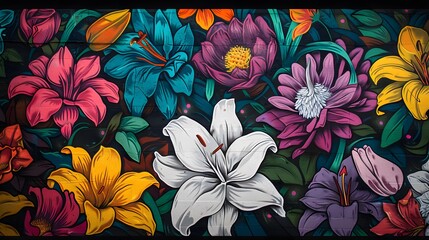 Vibrant Street Art of Floral Mural on Urban Wall
