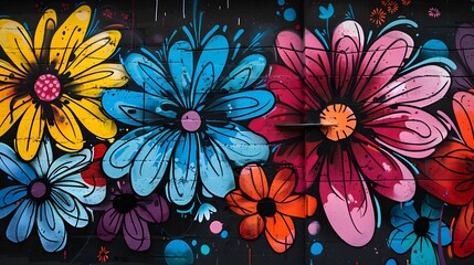 Naklejka premium Vibrant Street Art of Floral Mural on Urban Wall