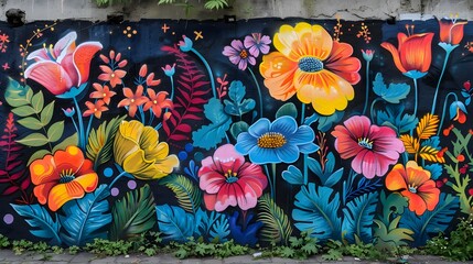 Fototapeta premium Vibrant Street Art of Floral Mural on Urban Wall