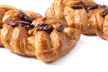 puff pastry with raisins isolated on white background