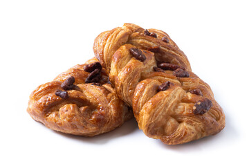 puff pastry with raisins isolated on white background