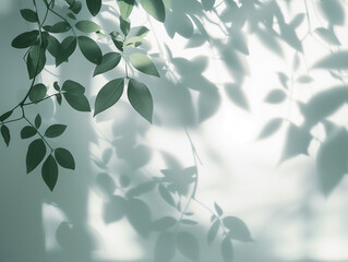 Abstrakter Hintergrund mit Zweigen eines Baums, die einen Schatten auf einen weißen Hintergrund werfen. Copy Space.