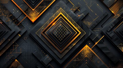 Abstract background, with layers of geometric shapes adorned with lavish gold embellishments  - Powered by Adobe