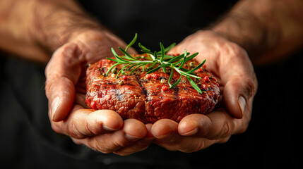 hand holding a piece of meat