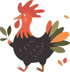 Rooster Holding Leaf