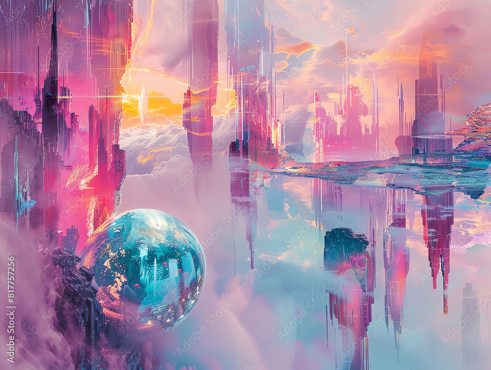 Poster capture a breathtaking fusion of futuristic technologies in surrealistic impressionism use unexpecte