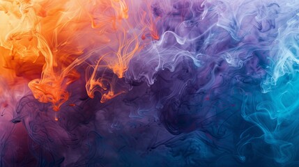 Abstract background with fluid acrylic painting in blue, orange and purple colors