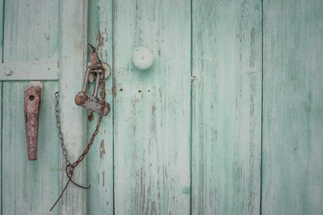 Old lock on wood door