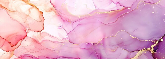 Abstract fluid art painting in the alcohol ink technique, light pink and purple colors
