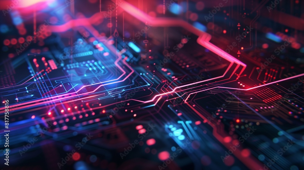 Poster abstract background technology and innovation, incorporating geometric shapes reminiscent of circuit