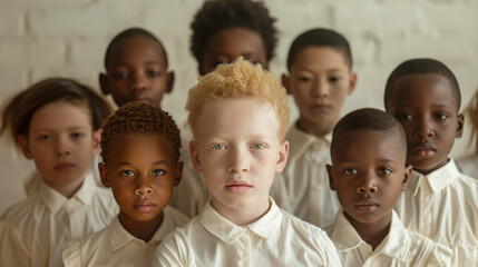 Obraz premium Diverse Group of School Children in Uniforms Showing Unity and Ethnic Diversity. Generative ai