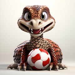 3D Illustration of a Cute Dinosaur with a soccer ball