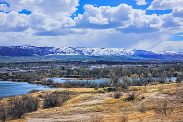 Scenic view of the landscapes around Casper, Wyoming on a cloudy day