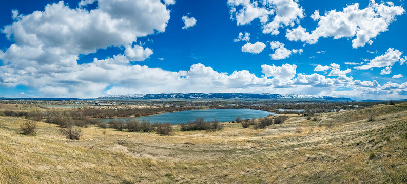 Scenic view of the landscapes around Casper, Wyoming on a cloudy day