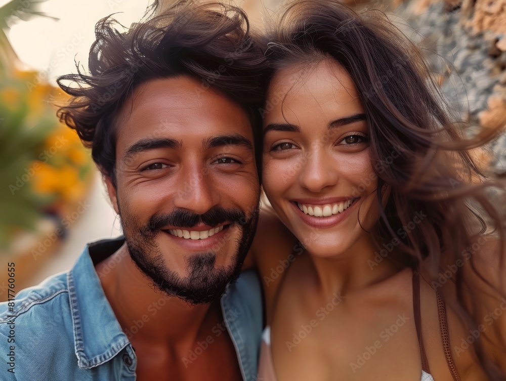 Wall mural  happy couple selfie 