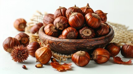 Bowl of Fresh Chestnuts on Table. Generative ai