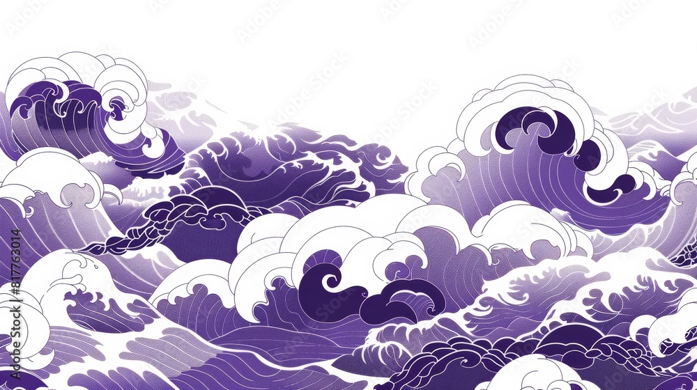Poster a wave with purple and white colors. the waves are very large and the colors are very vibrant. the m
