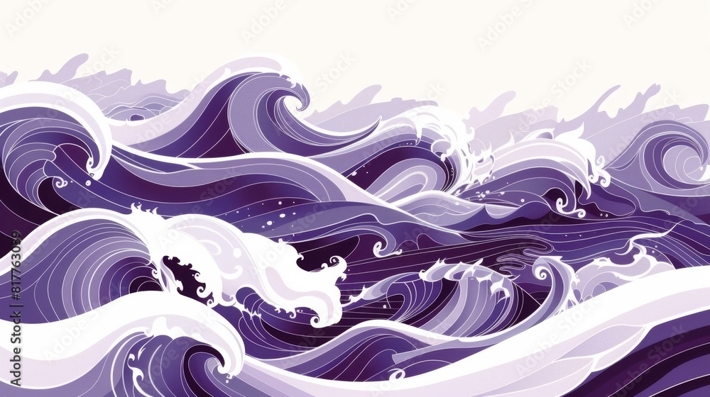 Aufkleber a large ocean wave with a purple and white color scheme. the mood of the painting is calm and serene